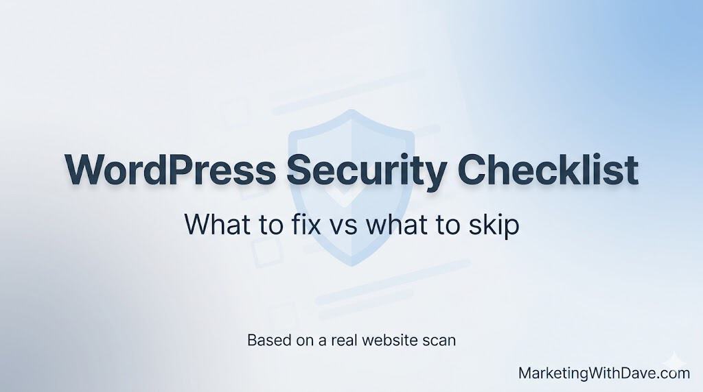 WordPress Security Checklist image showing a shield icon and text about fixing security issues based on a website scan.