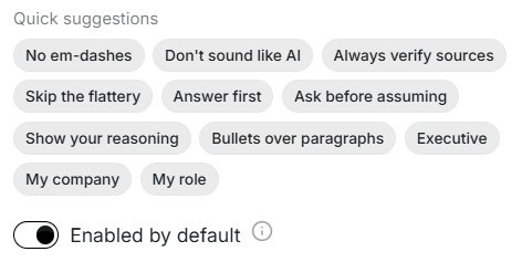 Screenshot of AI prompt builder interface showing options for optimizing prompts and managing AI responses for marketing content.