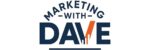 Logo for Marketing with Dave featuring bold navy and orange text with a stylized 'V' in 'DAVE'.