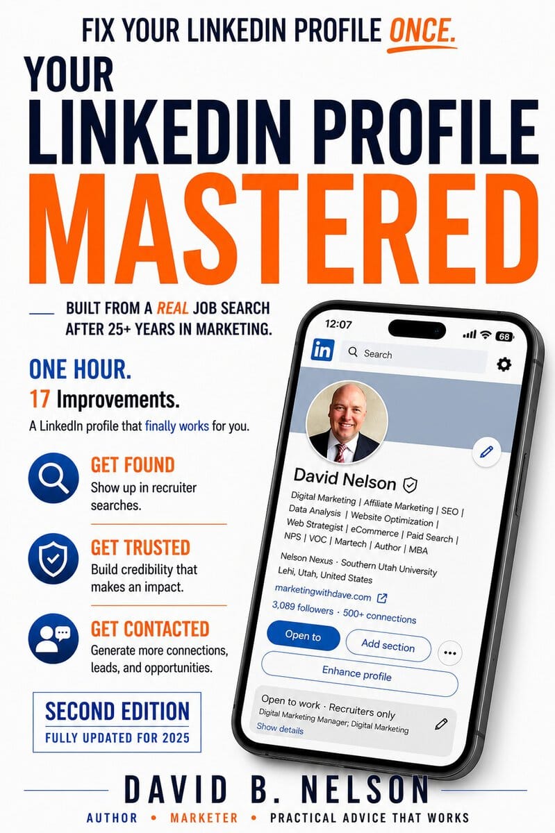 LinkedIn profile optimization tips from Marketing with Dave, including how to fix, get trusted, and contact for career success.